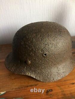 Original WW2 German Relic Helmet Fragment Damage Liner Band And Rivets Intact