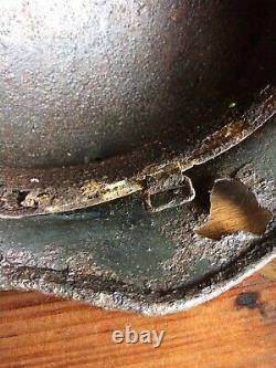 Original WW2 German Relic Helmet Fragment Damage Liner Band And Rivets Intact