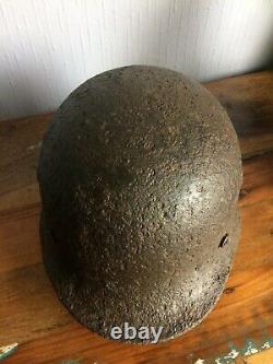 Original WW2 German Relic Helmet Fragment Damage Liner Band And Rivets Intact