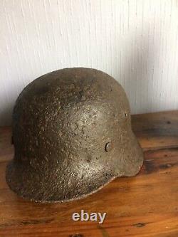 Original WW2 German Relic Helmet Fragment Damage Liner Band And Rivets Intact