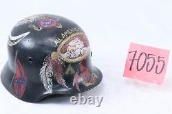 Original WWII German Army Helmet With Post War Hand Painted Art Motorcycle