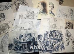 Original WWII German Army Wehrmacht Soldier Artwork Sketches 1944 RARE