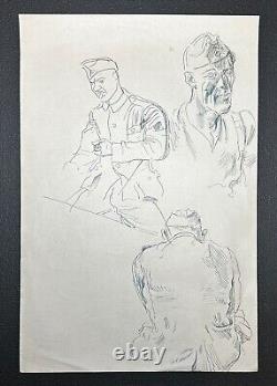 Original WWII German Army Wehrmacht Soldier Artwork Sketches 1944 RARE