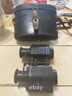 Pre WWII German Binoculars With Original Leather Case Military War Memorabilia