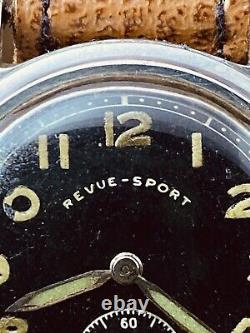 Rare Military Wristwatch German Army REVUE -SPORT DH Steel Case period WW2 #6469