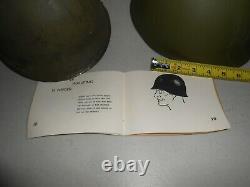 Rare Original Metal Army Military Helmet With Liner And Manual Wwii / Korea