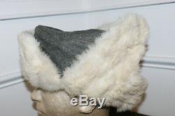 Rare Original WW2 German Army Cold Weather White Rabbit's Fur Field Hat, 43 d