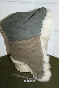 Rare Original WW2 German Army Cold Weather White Rabbit's Fur Field Hat, 43 d