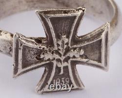Ring GERMAN IRON Cross Soldiers AMULET Jewelry WWII ww2 835 STERLING Silver ARMY