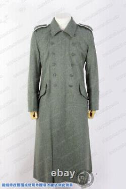 Size L German Army M40 Field Grey Green Wool Greatcoat Trench Coat Wwii Repro