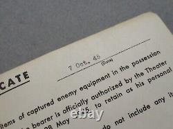 US Army GI bring back capture document papers for German Luger and Browning