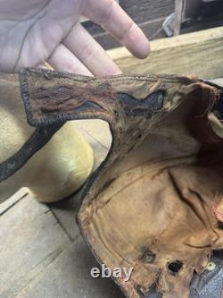 Vintage German Leather WW2 WWII Brown Pilot Cap Hat Military Army