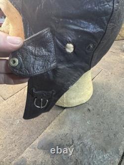 Vintage German Leather WW2 WWII Brown Pilot Cap Hat Military Army