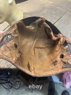 Vintage German Leather WW2 WWII Brown Pilot Cap Hat Military Army