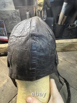 Vintage German Leather WW2 WWII Brown Pilot Cap Hat Military Army