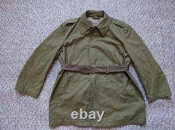 Vintage MILITARY sage green BELTED overcoat ARMY cotton L german vietnam wwii