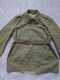 Vintage MILITARY sage green BELTED overcoat ARMY cotton L german vietnam wwii