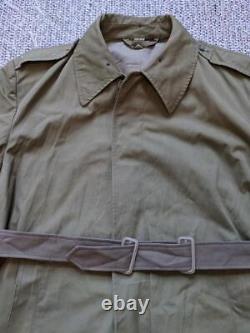 Vintage MILITARY sage green BELTED overcoat ARMY cotton L german vietnam wwii