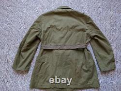 Vintage MILITARY sage green BELTED overcoat ARMY cotton L german vietnam wwii