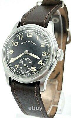 Vintage REVUE SPORT DH WW2 Swiss Watch Military German Army STEEL 1940s SERVICED