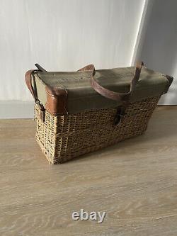 Vintage WW2 German Military Medical Basket Bag Wicker Leather Canvas