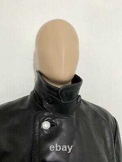 Vintage WW2 German Officers Horsehide Leather Pea Coat Jacket Black 52 42 23.5