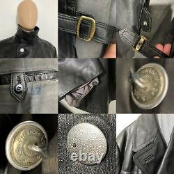 Vintage WW2 German Officers Horsehide Leather Pea Coat Jacket Black 52 42 23.5