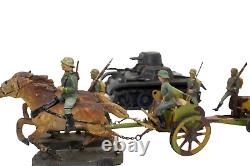 Vintage WWII-Era German Army in retreat Hausser Caisson & Tank & Soldiers 7.5c