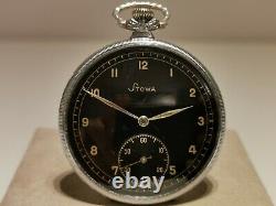 Vintage Ww2 German Army Military Men's Open Face Pocket Watch Stowa/black Dial