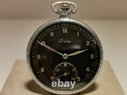 Vintage Ww2 German Army Military Men's Open Face Pocket Watch Stowa/black Dial