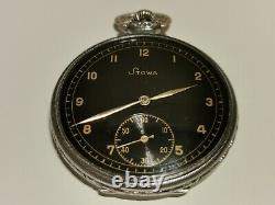 Vintage Ww2 German Army Military Men's Open Face Pocket Watch Stowa/black Dial