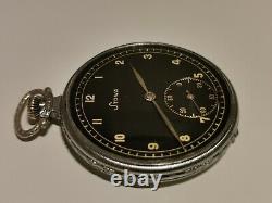 Vintage Ww2 German Army Military Men's Open Face Pocket Watch Stowa/black Dial