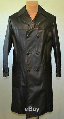 Vintage Ww2 Wehrmacht German Army Officer Long Jacket Black Leather Over Coat