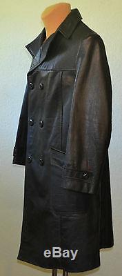Vintage Ww2 Wehrmacht German Army Officer Long Jacket Black Leather Over Coat