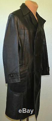 Vintage Ww2 Wehrmacht German Army Officer Long Jacket Black Leather Over Coat