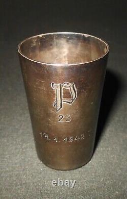 WW II German WH Army PRESENTATION SILVER SCHNAPPS SHOT GLASS PANZER RGT. 23