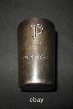 WW II German WH Army PRESENTATION SILVER SCHNAPPS SHOT GLASS PANZER RGT. 23