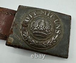 WW1 Imperial German Army Gott Mit Uns Belt Buckle with Leather Tab Uniform Kaiser