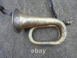 WW2 German Army Battle Bugle With Vintage Rare Leather Sling Sold As In