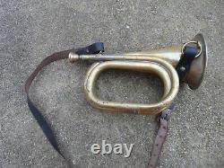 WW2 German Army Battle Bugle With Vintage Rare Leather Sling Sold As In