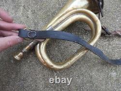 WW2 German Army Battle Bugle With Vintage Rare Leather Sling Sold As In