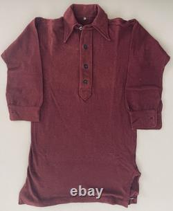 WW2 German Army Heer Civilian Shirt, Wine Red Knit Cotton L/S, 4 Button, Small