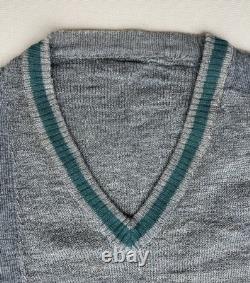 WW2 German Army Heer Sweater, Gray Wool V-neck, Green Band, Repairs, Medium