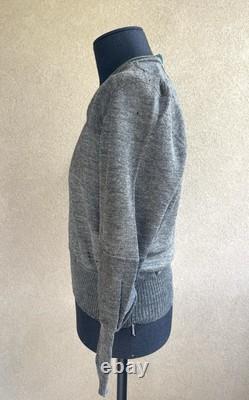 WW2 German Army Heer Sweater, Gray Wool V-neck, Green Band, Repairs, Medium