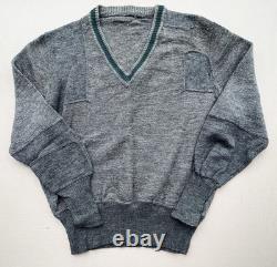 WW2 German Army Heer Sweater, Gray Wool V-neck, Green Band, Repairs, Medium