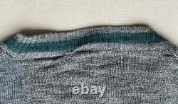 WW2 German Army Heer Sweater, Gray Wool V-neck, Green Band, Repairs, Medium