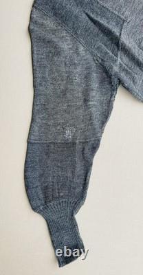 WW2 German Army Heer Sweater, Gray Wool V-neck, Green Band, Repairs, Medium