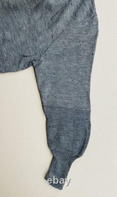 WW2 German Army Heer Sweater, Gray Wool V-neck, Green Band, Repairs, Medium