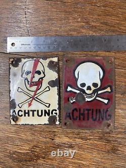 WW2 German Army Military Warning Sign Achtung Porcelain Skull & Crossbones