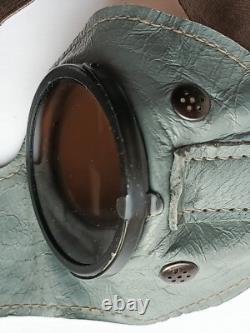 WW2 German Army Wehrmacht Soldier Leather Dust Sun Goggles with Pouches